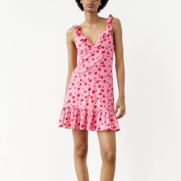 New Zara Linen Blend Print Floral Print Dress - Picture 6 of 14